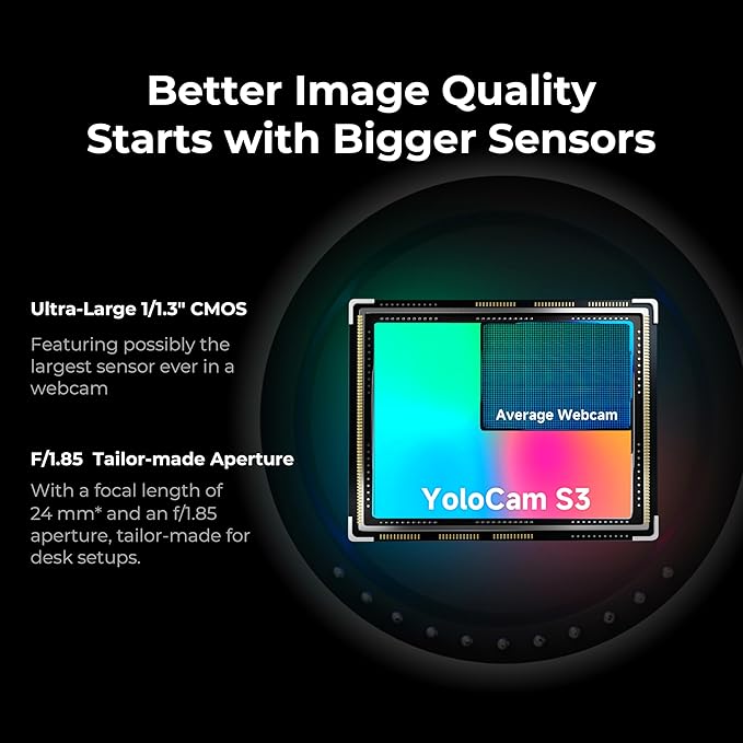 YOLOLIV YoloCam S3-4K Streaming Webcam, DSLR-Like Control, Cinematic Effects, 4X Zoom, HDR, Uncompressed Video, Optimized PD AutoFocus | USB-C for PC & Mac