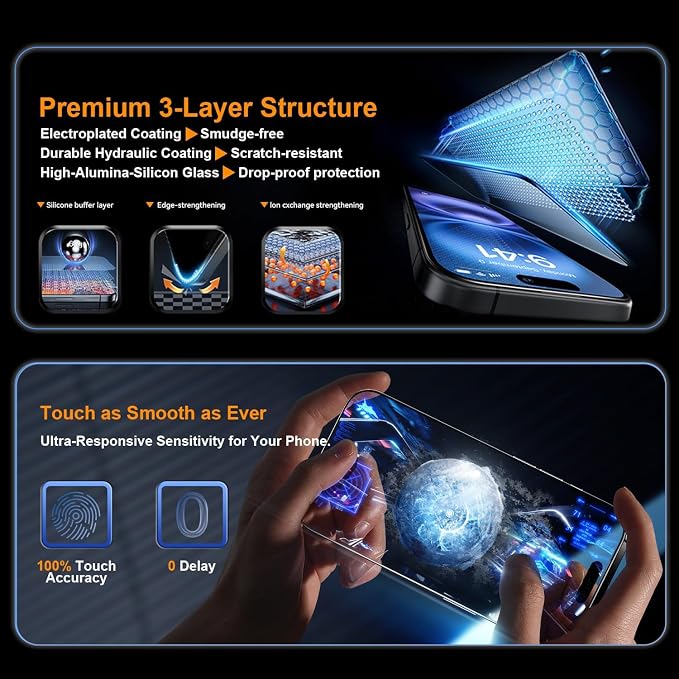 OneFish Screen Protector for iphone 13 Pro Max/14 Plus 9H Hardness HD Clarity Tempered Glass Film with Auto Dust-Elimination Bubble Free Easy Installation2Pack