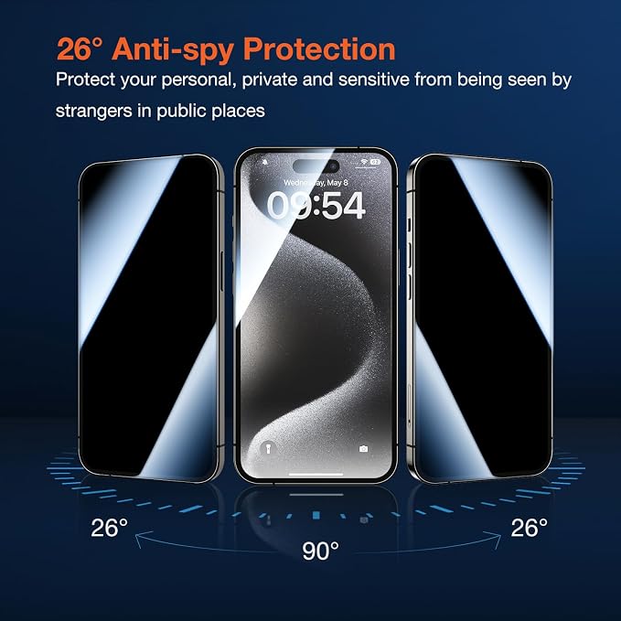 KUZOOM 2Pack Privacy 9H+ Tempered Glass Screen Protector for iPhone 13 | 9H+ Tempered Glass 100% Fingerprint Unlock Automatic Dust Removal Anti-Scratch Protection