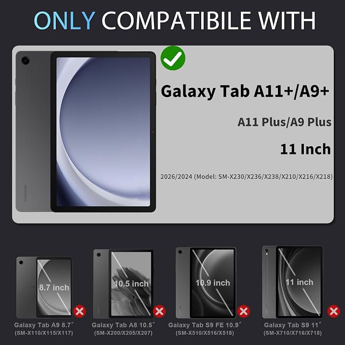 Auizotl Case for Samsung Galaxy Tab A11+/A9+ Plus 11 Inch with Screen Protector/Rotating Stand/Pen HolderMilitary Grade Shockproof Cover for Galaxy Tab A11 Plus /A9 Plus CasesBlack