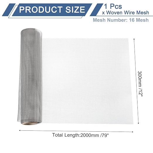 uxcell 16 Mesh 79" x 12" Woven Wire Mesh, 304 Stainless Steel Air Vent Filter