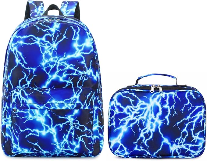 BABUN Backpack for Boys Middle Elementary Set for Kids Bookbag Lightning Laptop School Bags Waterproof With Lunch Box Bag (3-Blue)