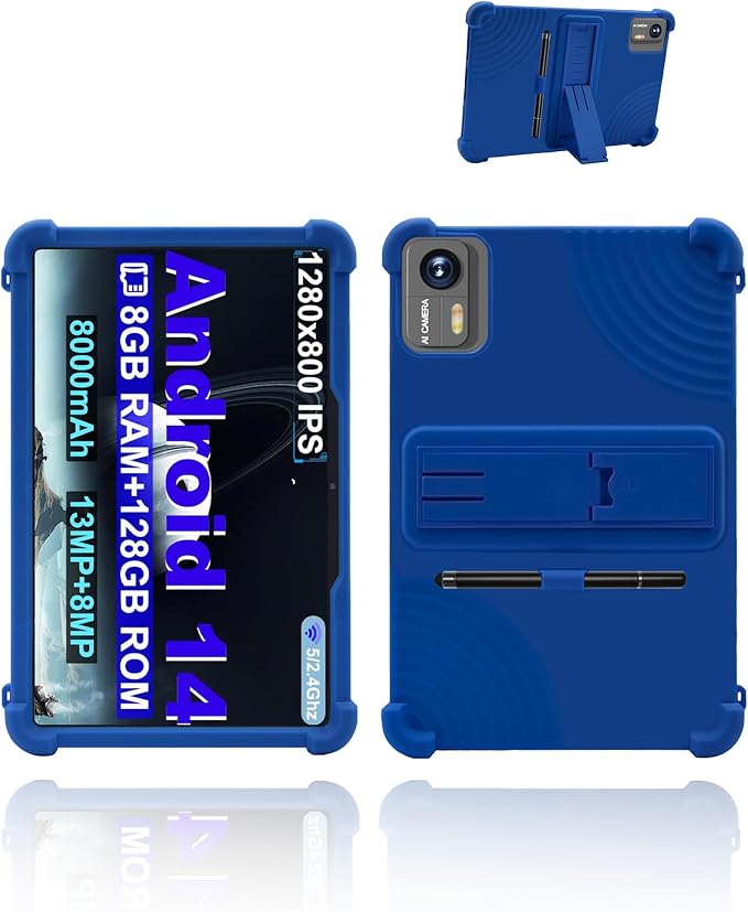 for Bvglcory X50 Android Tablet10.1 2.5K Ultra Clear Display Tablet Model CaseSoft Silicone Adjustable Stand Cover Lightweight Kids Friendlywith Capacitive PenBlue.