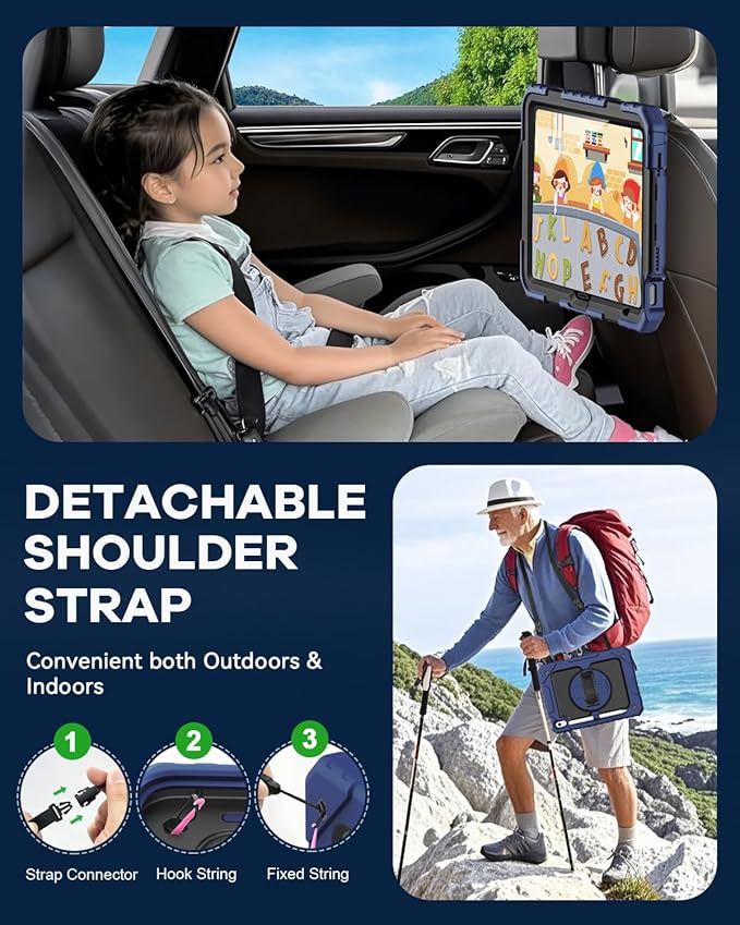 Cantis Case for iPad 11-inch (A16) 2025/ iPad 10th Generation 2022 (10.9 inch) with Screen Protector, iPad 11th Case with 360 Degree Rotating Stand/Shoulder Strap/Pencil Holder, Navy Blue