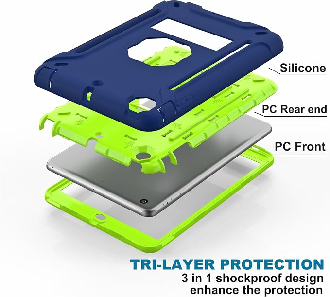 MAKEIT CASE iPad Mini Heavy Duty Hybrid Shockproof Protective Case - Full-Body Rugged Silicone and PC Hard Case With Kickstand for iPad Mini 1/2/3