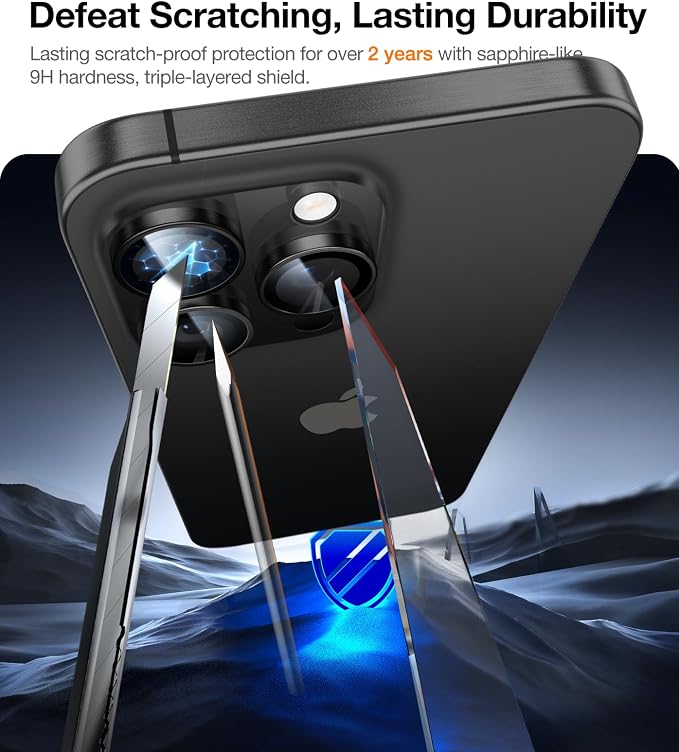 UltraGlass for iPhone 16 Pro Max/16 Pro Camera Lens Protector [NO.1 Military Grade Shatterproof] iPhone 16 Pro Max Camera Protector 16 Pro Lens Cover [Longest Durable] Easy Install Black Titanium
