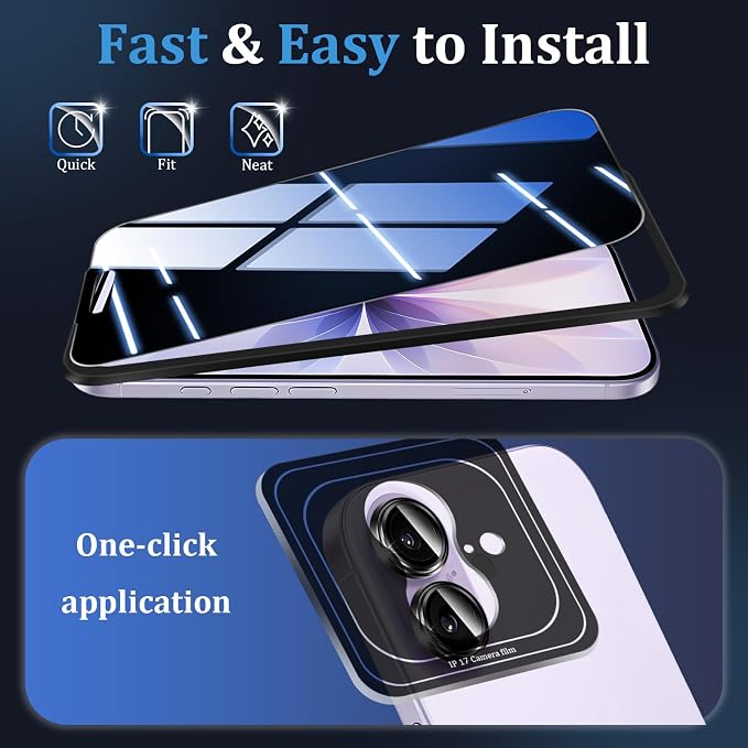 (3+2 Pack) 360° Privacy Screen Protector for iPhone 16 Pro Max 【4 Way Anti Spy】 + Camera Lens Protector9H Shatterproof Anti-PeepBubble-Free Case Friendly Easy Installation Frame Included