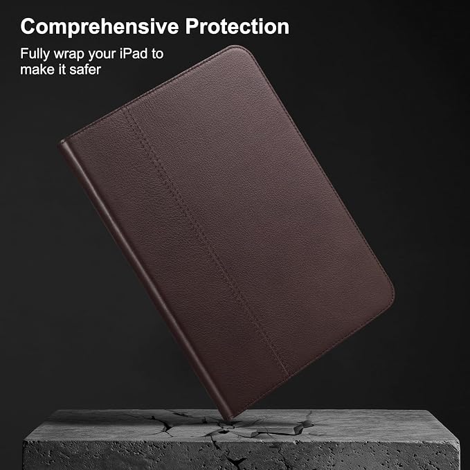 Leather Case for iPad A16 11th 11 2025 and iPad 10th 10.9 2022 | Genuine Full Grain Leather Folio CoverSmart Protective ShellShockproof &amp Drop-ProofAuto Wake/Sleep.Dark Brown