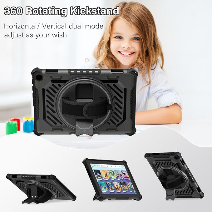 for Flre HD 8 &amp 8 Plus Case 12th/10th Generation | (2024/2022/2020 Release) with 360 Kickstand Hand Strap for Kids