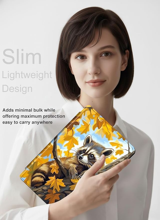 for iPad 11th Generation (A16 2025) 11 / iPad 10th Gen 10.9 2022 Case 360° Rotating PU Leather Stand Cover with Auto Sleep/Wake Shockproof TPU Backl Raccoon Perched