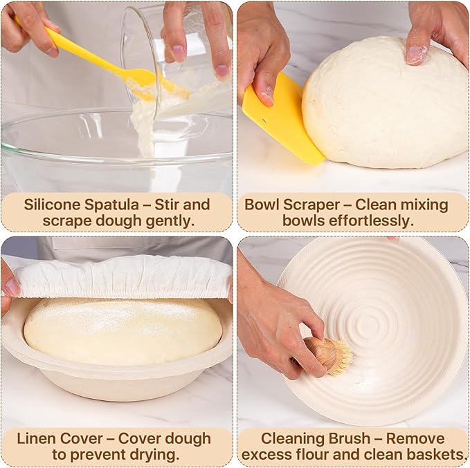 Sourdough Starter Kit with Sourdough Starter Jar, 9"Round and 10"Oval Rattan Banneton Bread Proofing Basket Set, Sourdough Baking Tools, Bread Making Supplies Gift for Bakers