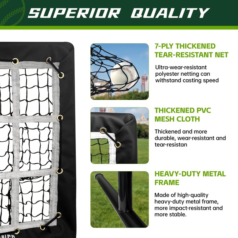 9 Hole Pitching Net, Heavy-Duty Baseball Net with Strike Zone for Pitching and Hitting, Height Adjustable Training Equipment with 9 Pocket Pitching Target for Baseball & Softball Practice