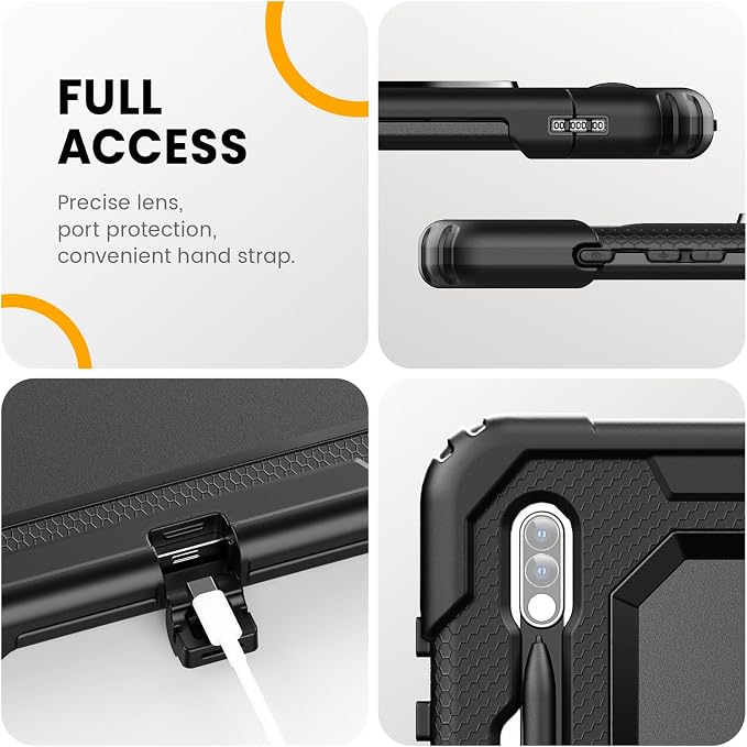 Timecity for Samsung Galaxy Tab S7 FE Case 12.4''/ S7/ S8 Plus Tablet Case | Kids-Friendly Protective Tablet Cover with Screen Protector Pen Holder &amp Adjustable Stand &amp Shoulder Strap Black