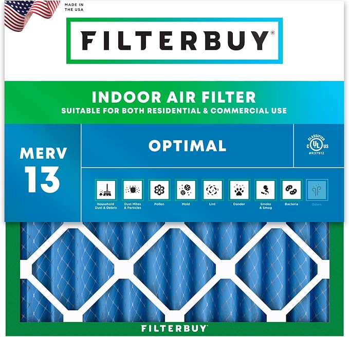 Filterbuy 24x24x2 Air Filter MERV 13 Optimal Smoke & Allergy Defense,
