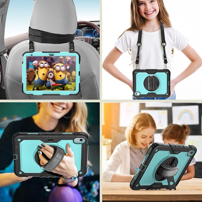 Case Compatible with iPad (A16) 11th 2025/10th Gen 2022 | Built-in Screen Protector Pen Holder Heavy Duty Shockproof Rugged Protective Case W/Handle Shoulder Strap