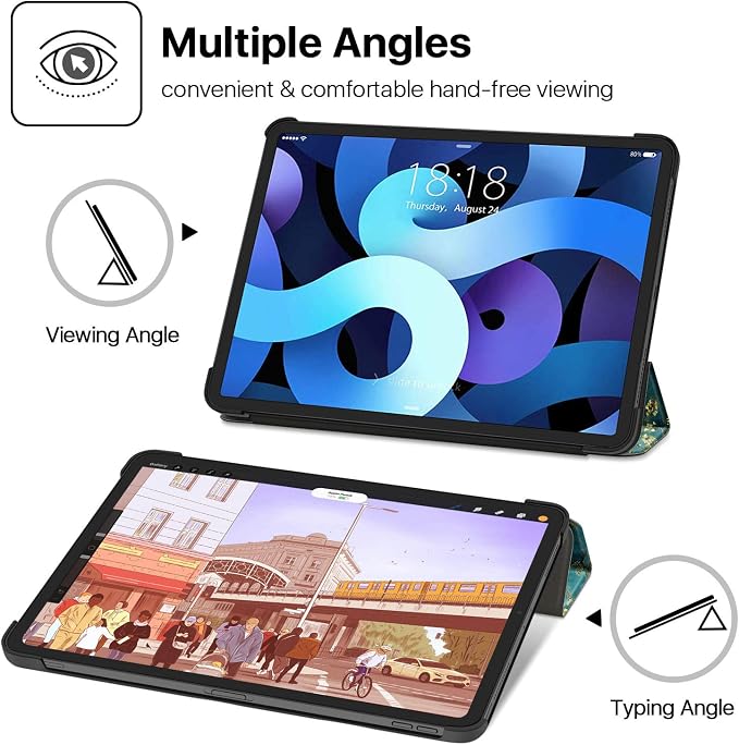 TNP Cover Case for iPad Air 11 Inch M2 6th 2024 5th 4th Generation(2022 2020) - 10.9 Almond Blossom Case with Pencil Holder for 2nd Gen Apple Pencil - Protective Cover with Trifold Stand