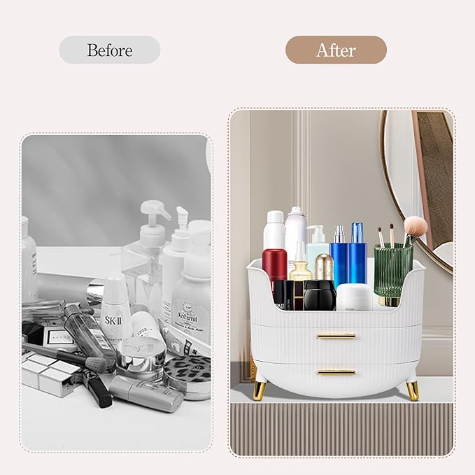 Makeup Organizer with Drawers,Skincare Plastic Storage for Vanity,Large Cosmetic Display case for Dresser with Handle,Large Capacity Bathroom Countertop
