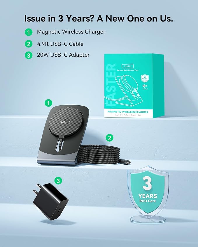 INIU 15W Fast Qi Certified Wireless Charging Station &amp Qi2 Certified 15W Mag-Safe Wireless Charger Stand Combo