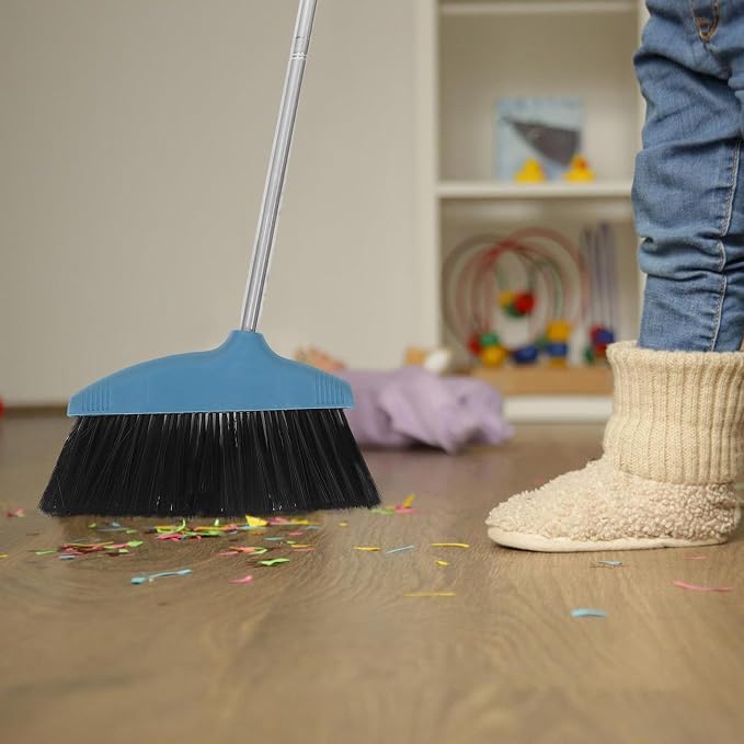 BESPORTBLE Soft Bristle Broom Dustpan Set Blue Floor Sweeping Broom Non-Stick