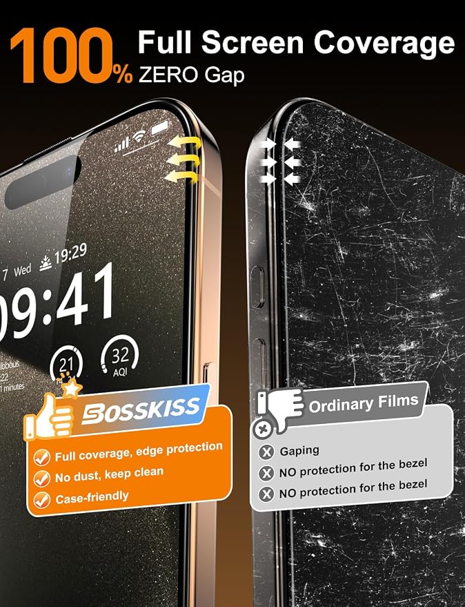 BossKiss for iPhone 11/iPhone XR Screen Protector TOP 9H Hardness Military Grade Shatterproof HD Tempered Glass Full Coverage Anti-Scratch Easy Installation Case Friendly 2 Pack