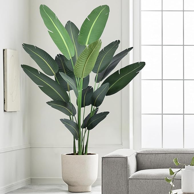 7ft Artificial Bird of Paradise Trees (84in) Tall Large Faux Tree with 19 Realistic Trunks, Fake Tropical Floor Potted Artificial Silk Plant for Home Office Indoor Decor (7feet,1Pack)