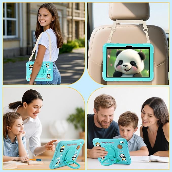 Case for iPad A16 11th Generation 11 Inch 2025 iPad 10th Generation 10.9 Inch 2022 Silicone 3D Panda Design Kids Case Heavy Duty Protection with Kickstand/Pencil Holder/Strap