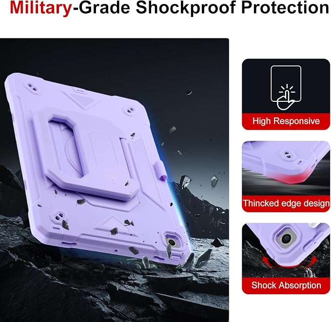 Case for iPad 9th Generation (2021) /iPad 8th Gen (2020)/iPad 7th Gen (2019) Military Grade Shockproof iPad Case Built-in 360°Rotating Stand/Pen Slot/Shoulder Strap for iPad 10.2 (Black)