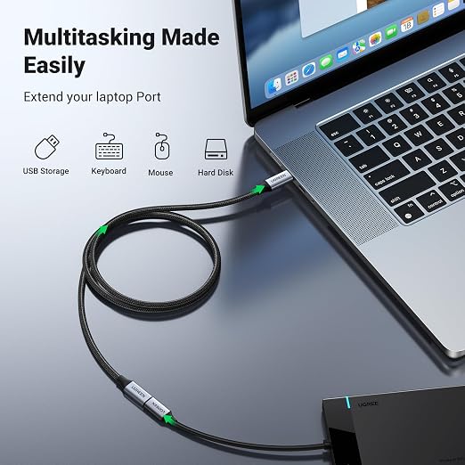 UGREEN USB C Extension Cable 1.5FT Nylon USB C Male to Female Extender Charging &amp Transfer Type C Extension Cable Compatible with PSVR2/Macbook/iPad/USB C Hub/Magsafe Charger/iPhone 15 | USB 3.2