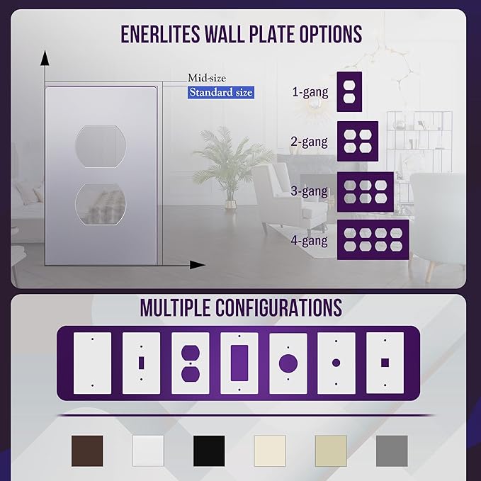 ENERLITES Elite Series Duplex Outlet Receptacle Cover, Screwless Wall Plate, Standard Size, 1-Gang 4.68" x 2.93", Unbreakable Polycarbonate Thermoplastic, UL Listed, SI8821-SV-5PCS, Silver, 5 pack