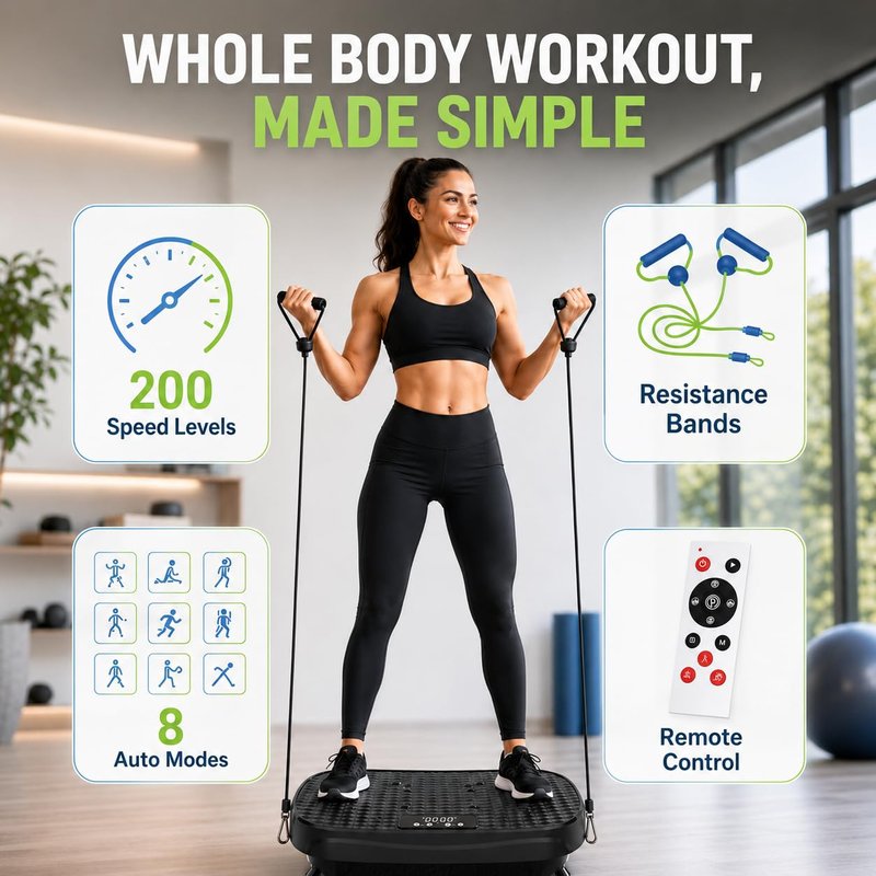 JAVRYK Vibration Plate Exercise Machine with 200 Adjustable speeds and 8 Scientific auto Modes, Compact Foldable Design and Ultra-Quiet Silicone Base for Home Workouts & Lymphatic Drainage