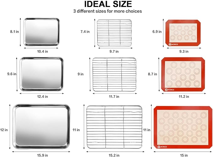M MCIRCO Baking Sheet with Cooling Rack, Baking Mat Set, Set of 9