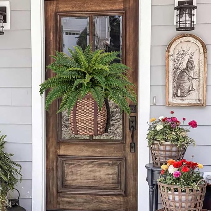 Artificial Ferns 25.6" Dia. - Faux Ferns for Outdoor Planter & Hanging - Fake Plant Shrubs for Home Garden Porch Farmhouse Decor