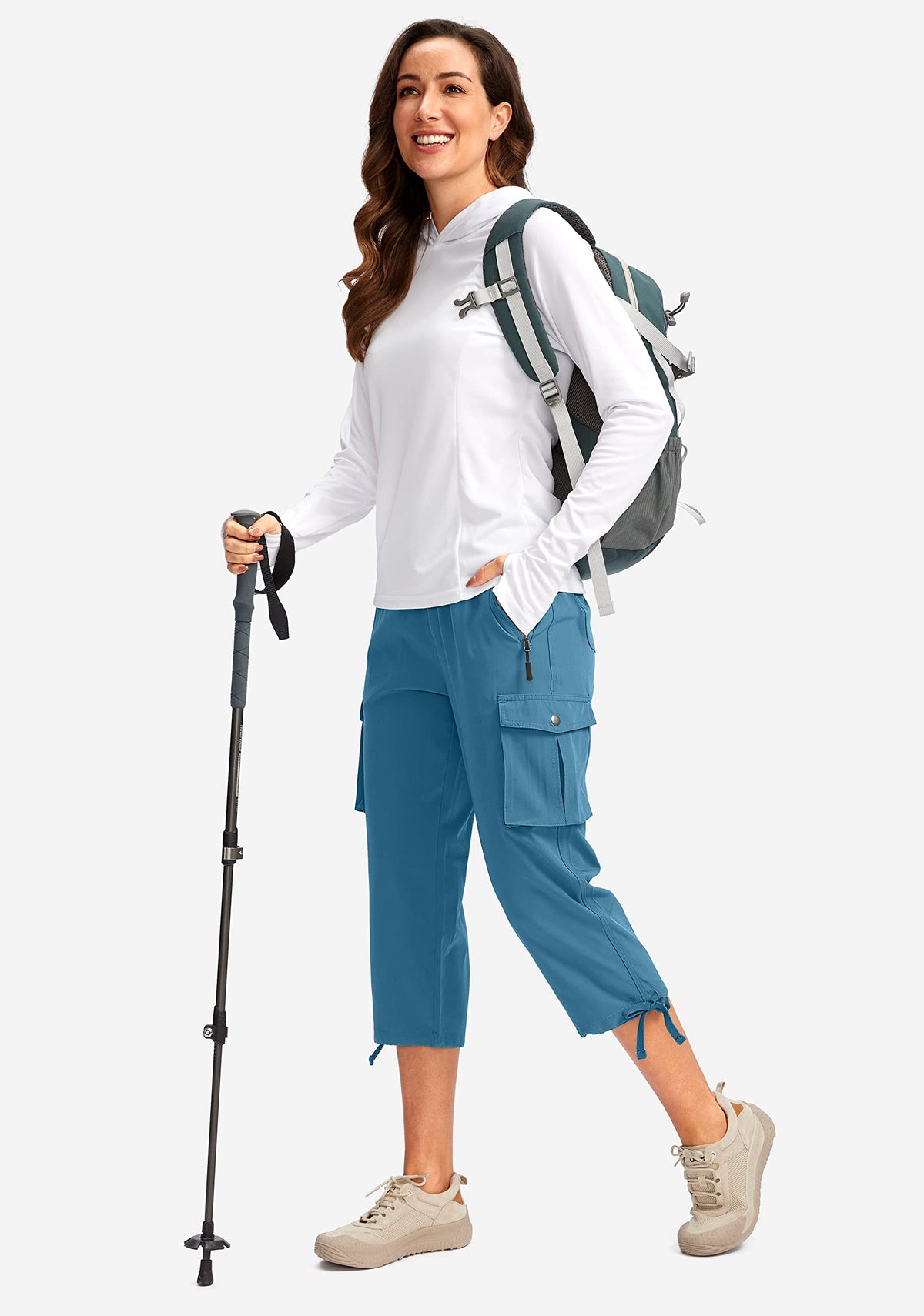 Soothfeel Women's Cargo Capris Pants with 6 Pockets Lightweight Quick Dry Travel Hiking Summer Pants for Women Casual (Blue, 3XL)
