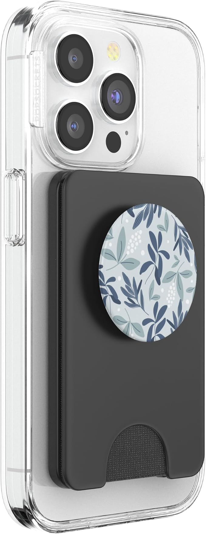 Blue Botanical Foliage &amp White Berry Floral Bud Pattern PopSockets Adhesive PopGrip