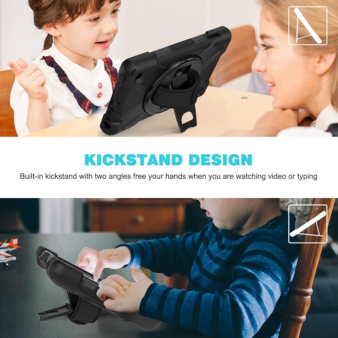 Case for Galaxy Tab S10 FE+ 13.1 2025 with Screen Protector+360 Rotating Hand Strap&ampStand+Shoulder Strap (Black)