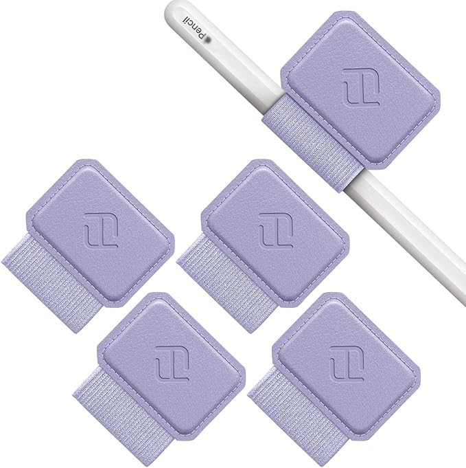 Fintie 4 Pack Pen Loop Holder for Apple Pencil Pro, Apple Pencil (USB-C / 1st / 2nd Generation) and Stylus Pens, Elastic Adhesive Leather Sleeve Attached to Cases, Lilac Purple