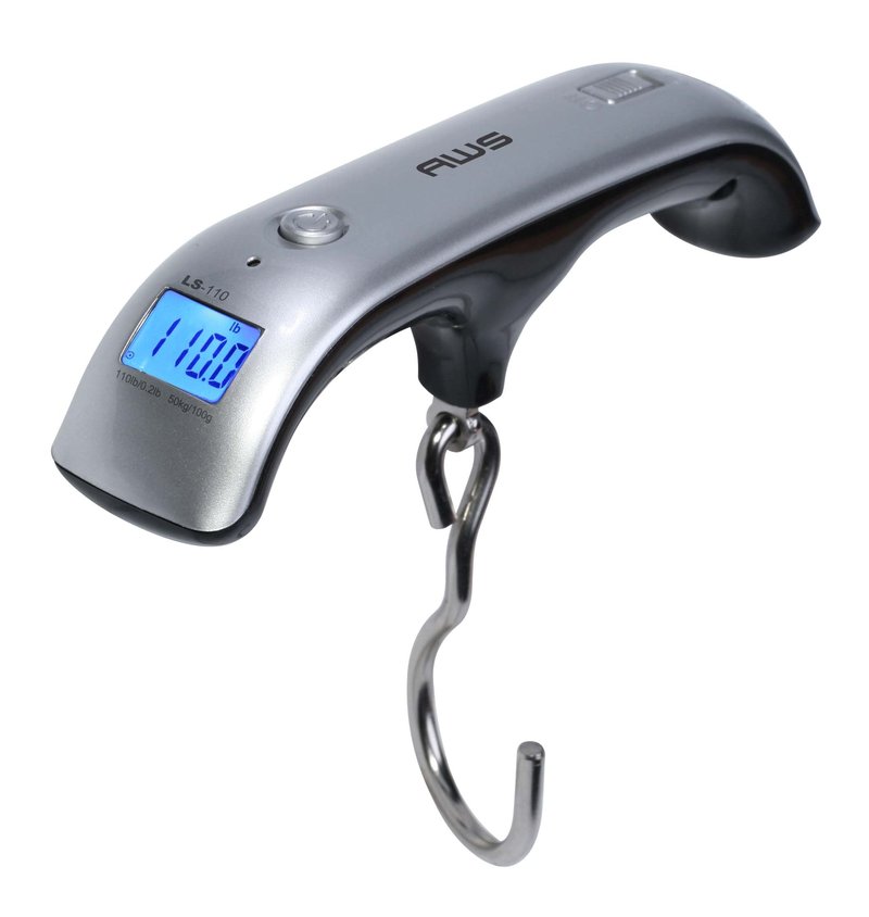 American Weigh Scales Digital Hanging Luggage Scale for Traveling or Weighing Suitcases, Backlit LCD Screen 110lbs x 0.2lbs, LS-110