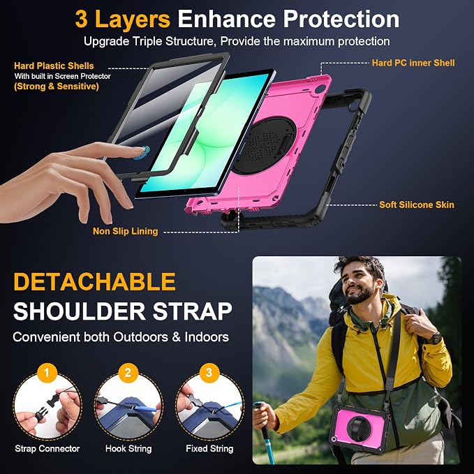 Case for Samsung Galaxy Tab A11+ Plus 11 Inch Ubearkk for Galaxy Tab A9+ Plus Case Full-Body Drop Protection Cover with Screen Protector 360° Rotating Stand and Hand/Shoulder StrapBrightblue