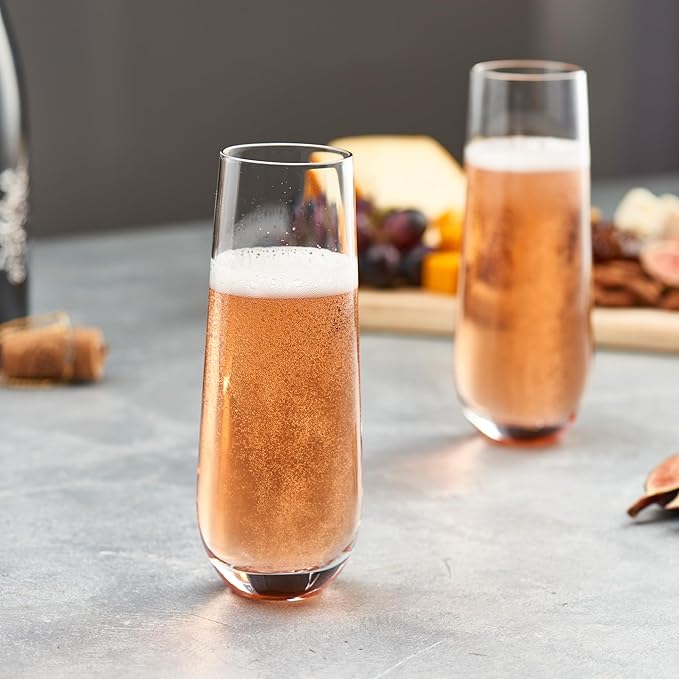 GLING [9.4 oz. - Set of 8 Stemless Champagne Glasses, Flute Crystal Glass Cups, Cocktail Glass Set - Great for Parties, Weddings and All Occasions
