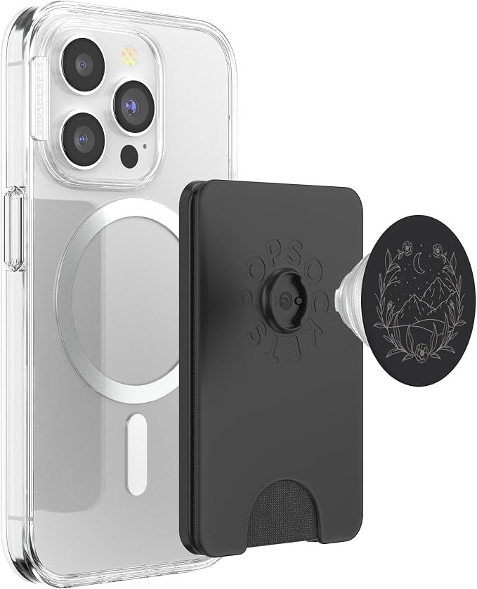 Boho Mountain Moon Night Botanical Floral (Ash Black) PopSockets Adhesive PopGrip