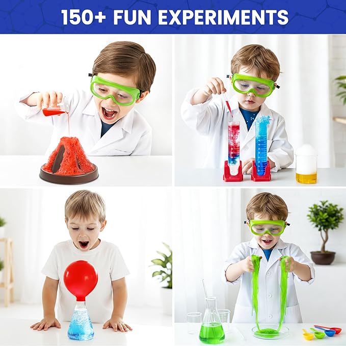 150+ Experiments Science Kits for Kids, STEM Activities Educational Science Kits Gifts with Chemistry Set, Erupting Volcano and Growing Crystal Tree (Science kit)