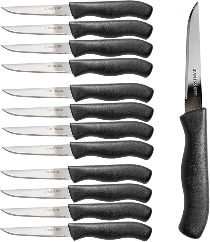 Brenium Paring and Garnishing Knife, 12-Piece Set, Straight Edge, Black