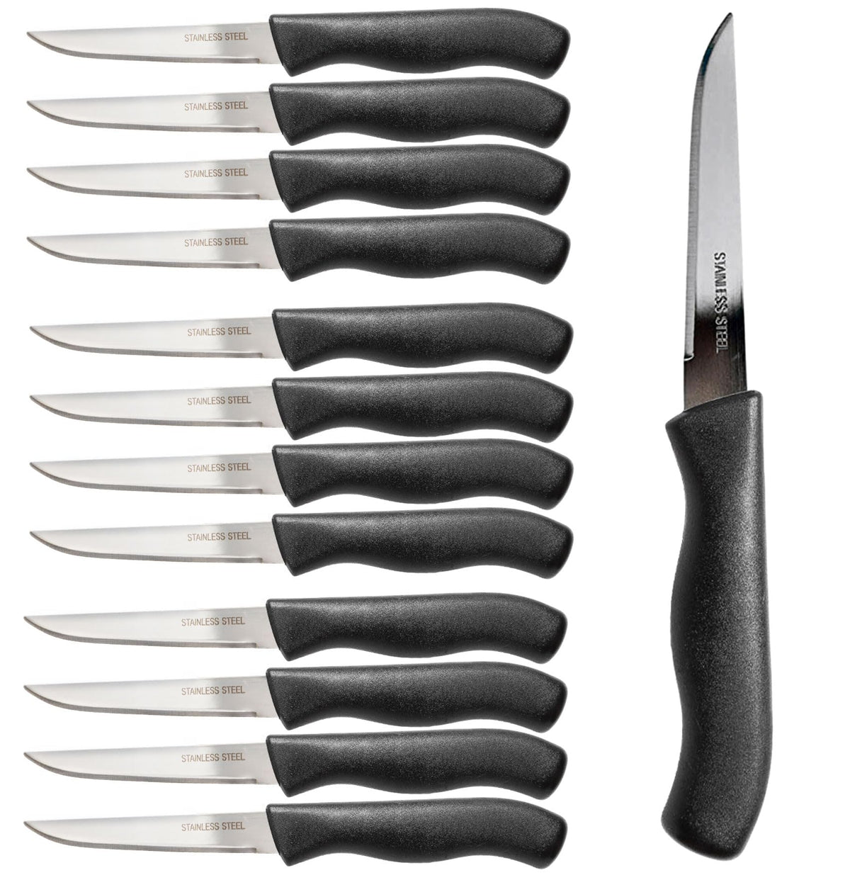Brenium Paring and Garnishing Knife, 12-Piece Set, Straight Edge, Black