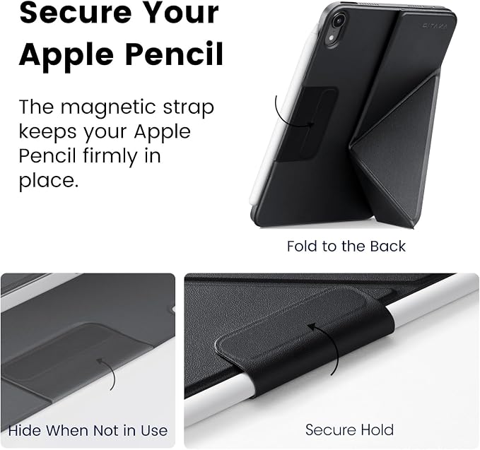 PITAKA for iPad mini A17 Pro Case 4 Intuitive Angles Folio2-Black | Portrait/Landscape Magnetic iPad mini 7 &amp iPad mini 6 Case with Pencil Holder Slim and Light iPad mini Case Auto Wake/Sleep