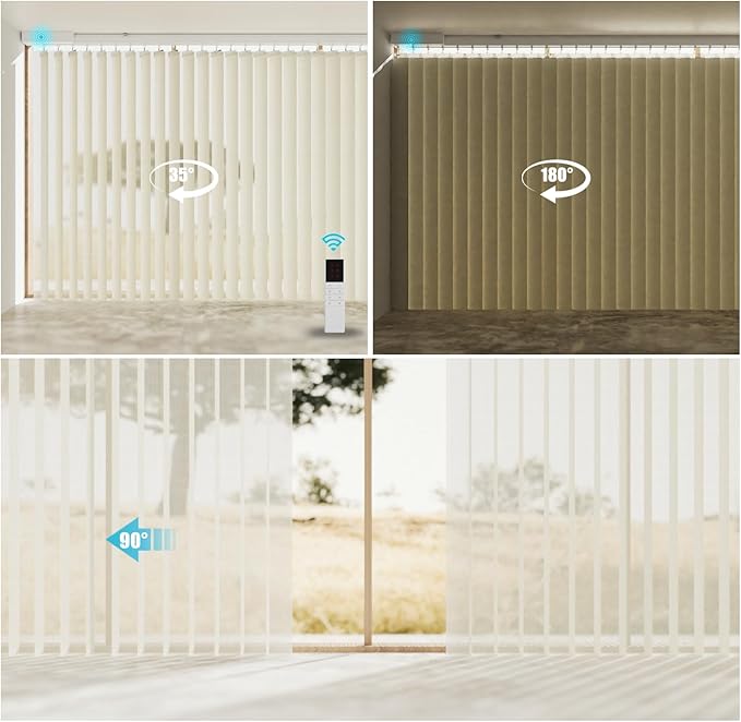 Blindify Motorized Sheer Vertical Blinds, Light Filtering Smart Rechargeable Vertical Window Blinds for Sliding Glass Door Customize(Linen Beige)