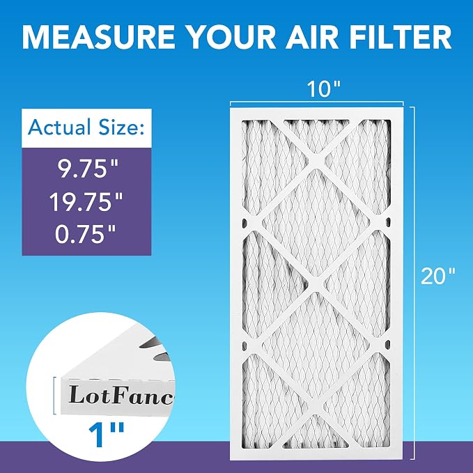 LotFancy 10x20x1 Air Filter MERV 11 6-Pack, Electrostatic Pleated AC Furnace