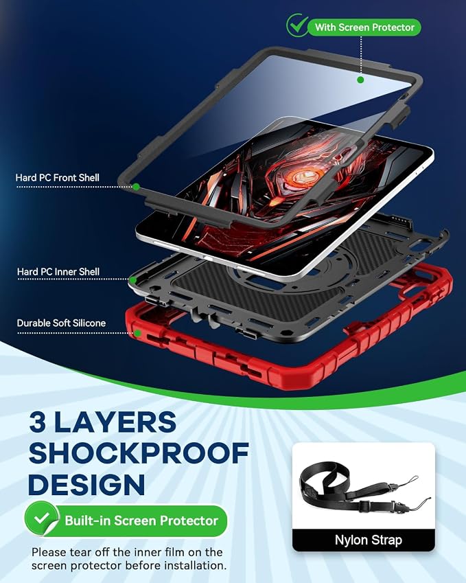 Cantis Case for iPad 9th/8th/7th Generation with Screen Protector iPad 10.2 Case 2021/2020/2019 with 360 Degree Rotating Stand/Shoulder Strap/Pencil Holder Alpine Green