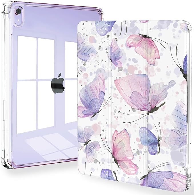 Feams Case for iPad mini 7 A17 Pro 2024/iPad Mini 6 2021 Slim Lightweight Trifold iPad mini 7 A17 Pro Case 8.3 Inch 2024 Clear Back Cover with Pencil Holder &amp Auto Sleep Blue Bow