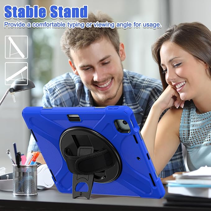 Batianda VortiGrip Case for iPad Air 11 M2/M3/M4 2024-2026 Colorful Blue | Heavy Duty Triple-Layer Rugged Case with 360° Rotating Hand Strap Foldable Hidden Stand Shoulder Strap and Pencil Holder