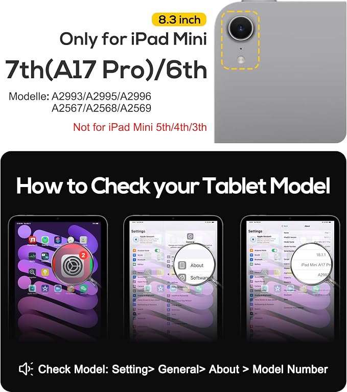 BRAECN Case for iPad mini 7 (A17 Pro) - iPad mini 7th/6th Generation Case | 8.3 Kids-Proof Protective Silicone Cover Screen Protector Pencil Holder Kickstand Handle Grip Shoulder Strap Black